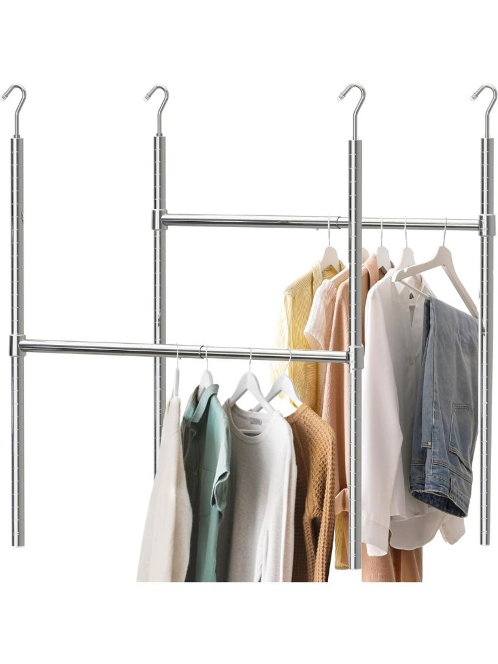Adjustable Chrome Closet Hanging Rods - 2 Pack for Space-Saving Organization